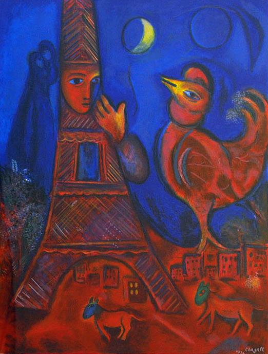 Bonjour Paris lithographie couleur contemporaine Marc Chagall Peintures à l'huile